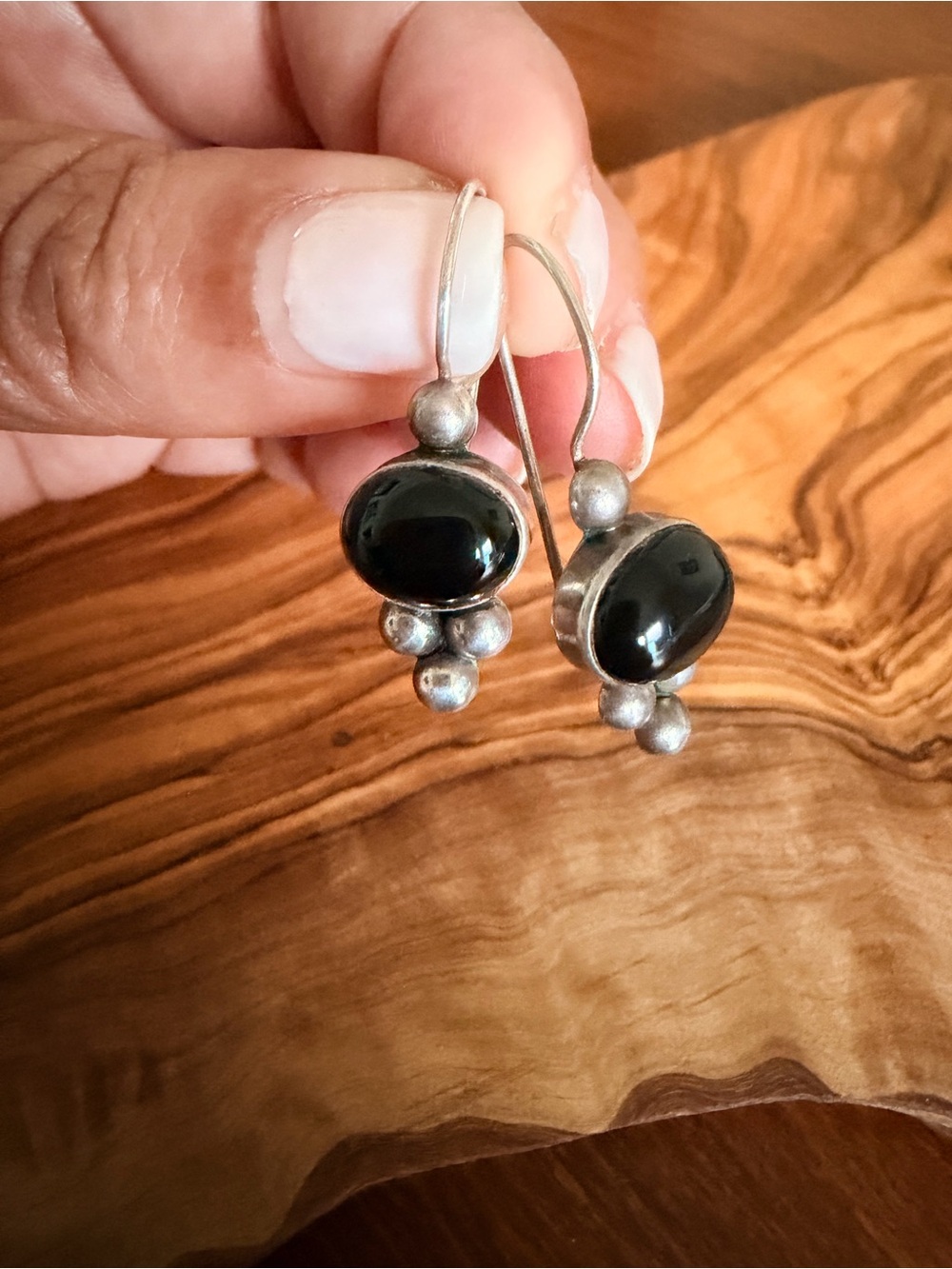 Source Unknown Sterling Silver Black Onyx Drop Earrings